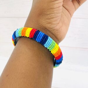 Ethnic Tribal Masai Leather Bead Bangle- Multi