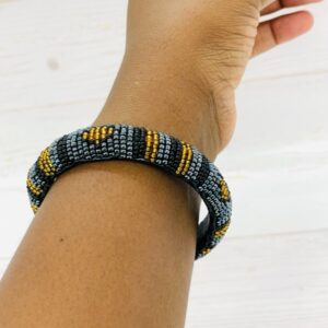 Maasai Beads Leather Bangle- Grey