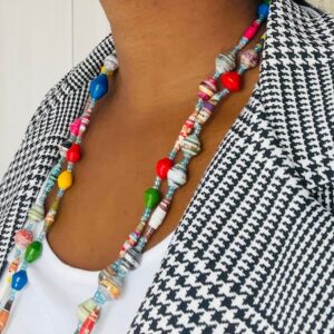 Paper Bead Long Necklace- Multi