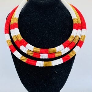 Africa Masai Choker Necklace-Red/white/Gold