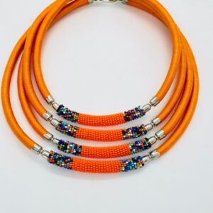 Masai Bead & Thread Choker Necklace - Orange