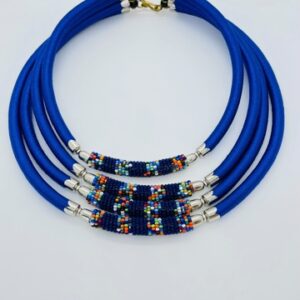 Masai Bead & Thread Choker Necklace - Blue