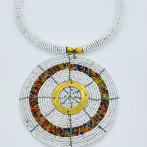 Beaded Masai Pendant Necklace -White