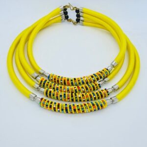 Masai Bead & Thread Choker Necklace - Yellow