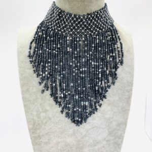 Beaded Masai Choker Necklace -Charcoal grey
