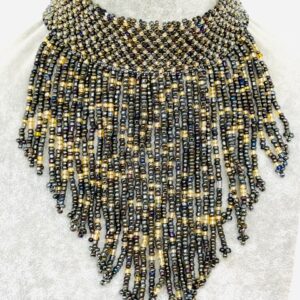 Beaded Masai Choker Necklace -Grey/clear