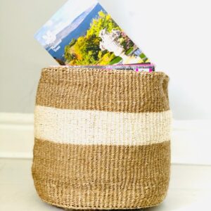 African wicker plant pot/storage basket - White band/natural