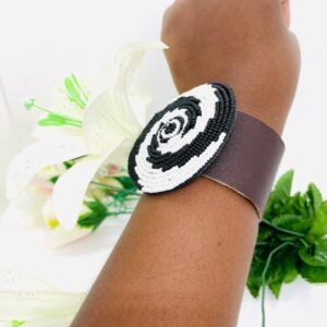 Black/White Leather Maasai Bangle Bracelets