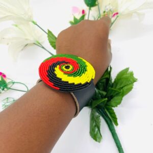 Green/Yellow/Red Leather Maasai Bangle Bracelets .
