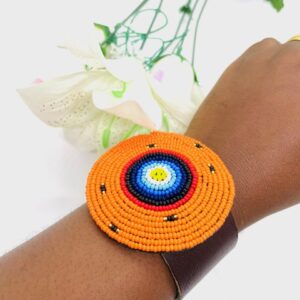Orange Leather Maasai Bangle Bracelets .