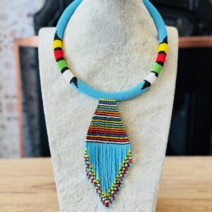 Beaded Masai Pendant Necklace -Blue