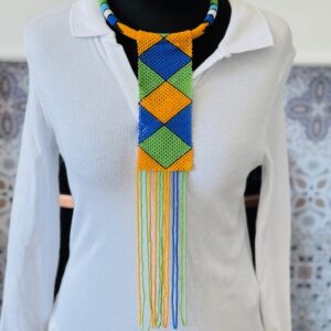 Africa Maasai Handmade Beads long Necklace -Orange Blue