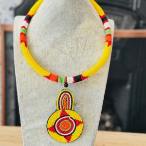 Handmade Maasai Beads Statement Pendant Necklace- Orange