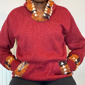 Dark Red Map of Africa  Hoodie Jumper- Medium
