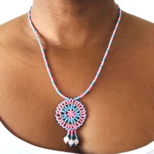 Beaded Masai Pendant Necklace -Pink