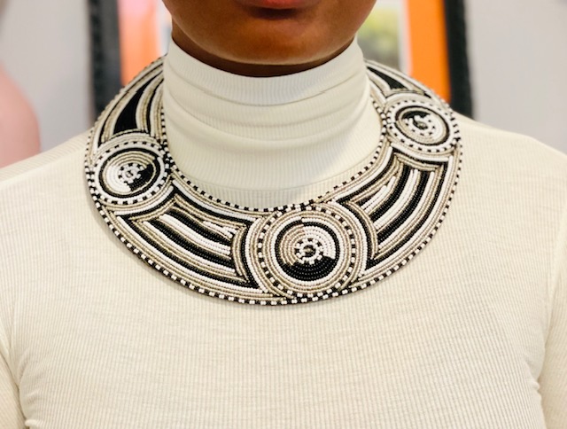 Masai Beads Leather Choker Necklace -Black