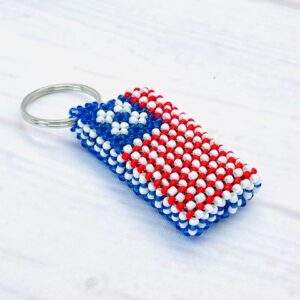 American Flag Beaded Keyring- Red