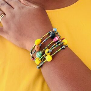 Africa Maasai Coil Spiral Bead Bracelet Set of 2- Yellow