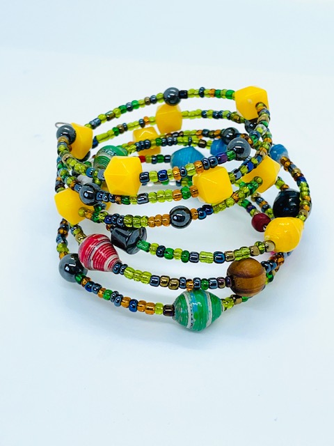 Africa Maasai Coil Spiral Bead Bracelet Set of 2- Yellow - Image 3