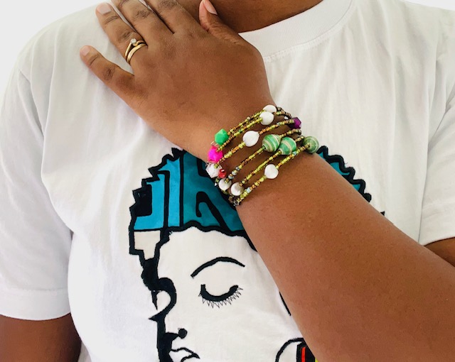 Maasai Coil Spiral Bead Bracelet Set of 2- Green/White