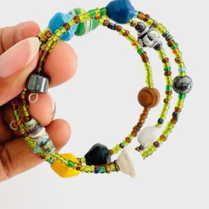 Africa Handmade Coil Spiral Bead Bracelet - Green
