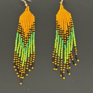 Fringe Handmade Beaded Earrings- Orange green black