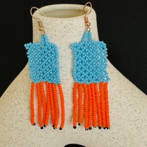 Maasai Beaded Dangle Earrings-Sky Blue Orange