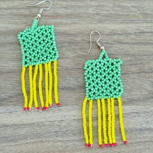Tassle Maasai Beaded Boho Dangle Earrings- Green Yellow Red