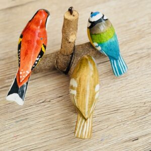 Hand-Carved Robin,Blue Tit Goldfinch Wooden Bird Figurine Ornament.