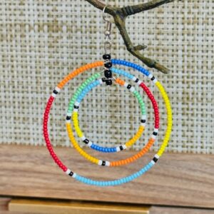 Maasai  Beaded hoop earrings-Multi